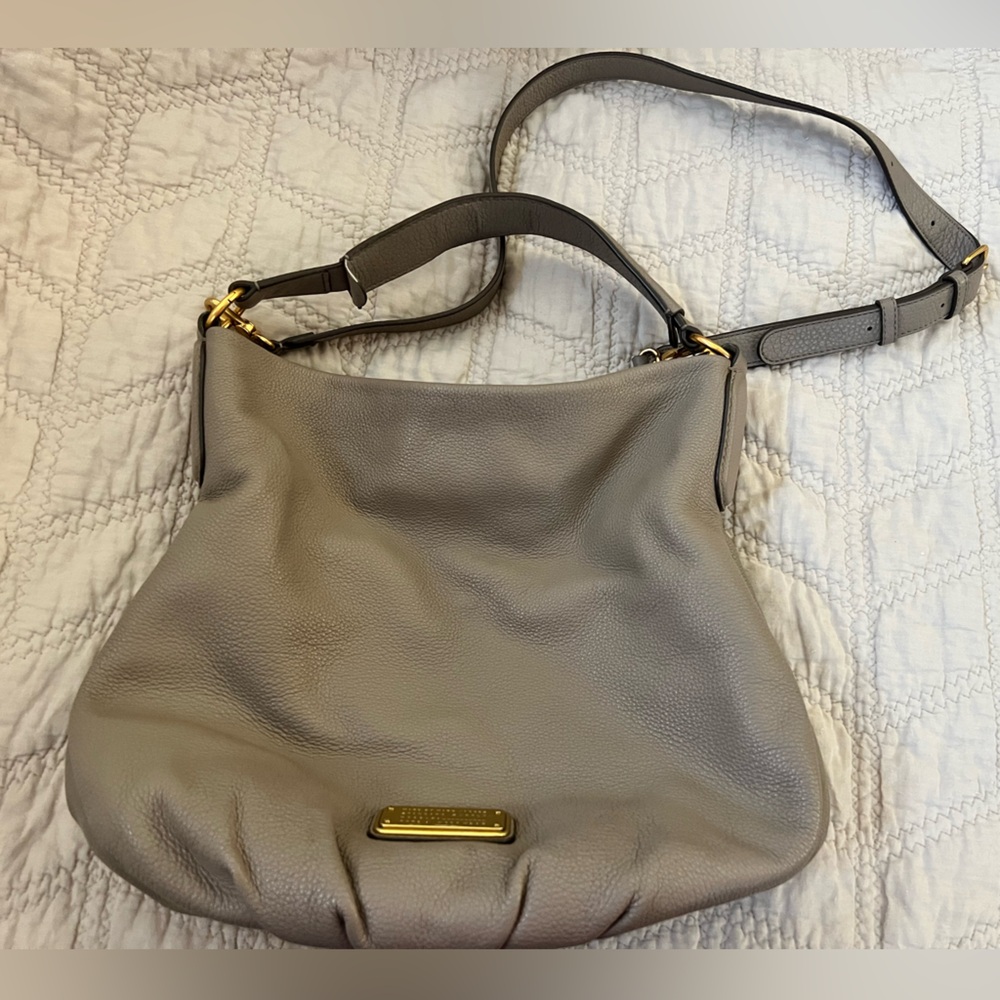 Marc Jacobs Gray Leather Hobo Bag with Gold Accents